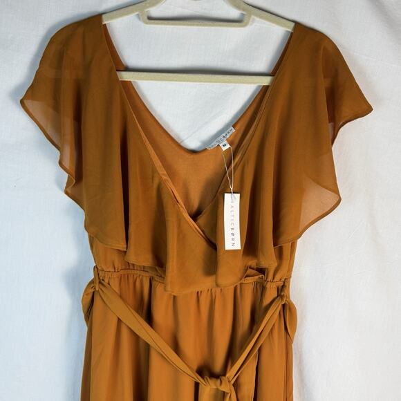 Baltic Born NWT Women's Size M Amber Brown Katya Ruffle Maxi Dress Short Sleeve - Picture 4 of 10